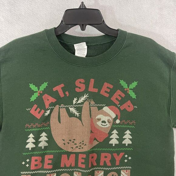 Christmas Sloth Holiday Sweatshirt Mens Sz Small Green Woodland Park Zoo Sweater - Picture 8 of 10